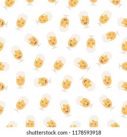Vector illustration: seamless pattern with  flat funny beer mug emoticons for Oktoberfest decor isolated on white backgound