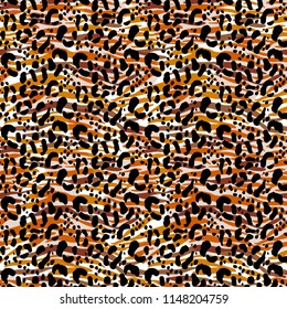 Vector illustration seamless pattern floral animal fur print background. Hand drawn style, texture wallpaper, fashion fabric, textile. Abstract skin pelage. Brush painting.