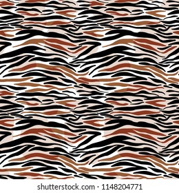 Vector illustration seamless pattern floral animal fur print background. Hand drawn style, texture wallpaper, fashion fabric, textile. Abstract skin pelage. Brush painting.