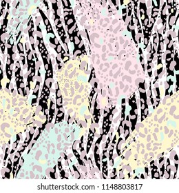 Vector illustration seamless pattern floral animal fur print background. Hand drawn style, texture wallpaper, fashion fabric, textile. Abstract skin pelage. Brush painting.