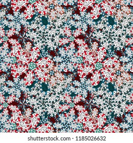 Vector illustration. Seamless pattern with floral ornament. Flowers on white, black and blue colors.