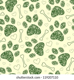 vector illustration of seamless pattern with floral animal paw print