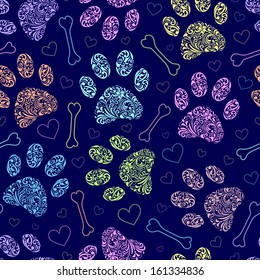 vector illustration of seamless pattern with floral animal paws 