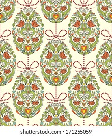 Vector illustration of seamless pattern with floral easter eggs