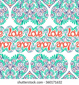 Vector illustration of seamless pattern with floral pattern. With Love heart.