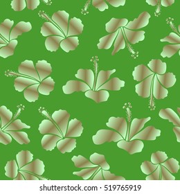 Vector illustration. Seamless pattern with floral motif. Vector flower illustration. Seamless floral pattern with neutral and green hibiscus flowers, watercolor.