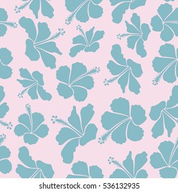 Vector illustration. Seamless pattern with floral motif. Vector flower illustration. Seamless floral pattern with blue and neutral hibiscus flowers, watercolor.