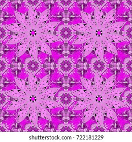 Vector illustration. Seamless pattern with floral ornament. Flowers on pink, magenta and neutral colors.