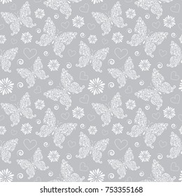 Vector illustration of seamless pattern with floral butterflies