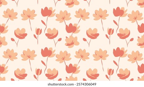 Vector illustration of seamless pattern flower, orange and cream lotus to create a gentle and soothing feeling. For designing backgrounds, fabrics, printed materials, wallpapers, decorations, products