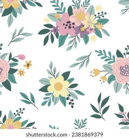 Vector illustration of a seamless pattern with flowers, suitable for printing on fabric, paper, cards and other creative uses.
