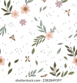 Vector illustration of a seamless pattern with flowers, suitable for printing on fabric, paper, cards and other creative uses.
