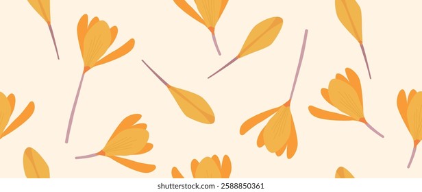 Vector illustration. Seamless pattern of flowers on a light background. Spring concept. Perfect for your design, gift wrap or home wallpaper.