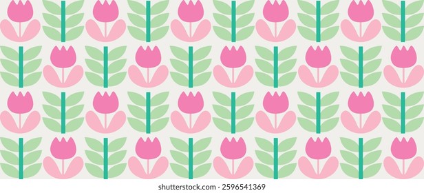 Vector illustration. Seamless pattern of flowers on a light background. Spring concept. Perfect for your design, gift wrap or home wallpaper.