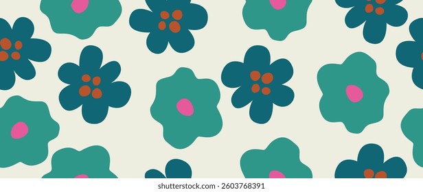 Vector illustration. Seamless pattern of flowers on a light background. Spring concept. Perfect for your design, gift wrap or home wallpaper.