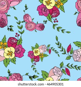 Vector illustration. Seamless pattern of flowers painted hands.