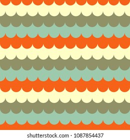 Vector illustration, seamless pattern in form of a large number of small semicircles of brown, blue, orange, gold colour. Retro style