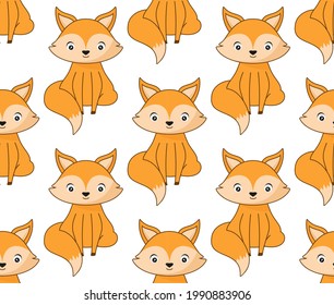 Vector illustration of seamless pattern in fox cartoon style