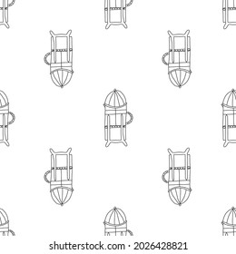 Vector illustration of seamless pattern of French press coffee pot. Hand drawn doodle style. White background.