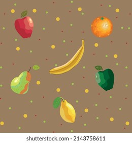 vector illustration seamless pattern of fresh fruit combined with multicolored circles