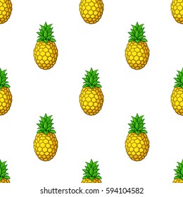 Vector illustration. Seamless pattern. Fresh tropical fruits pineapples. Healthy vegetarian food. Decoration for gift paper, prints for clothes, textiles, wallpapers