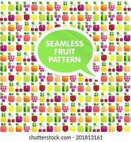 Vector Illustration Seamless pattern of fruits and berries with leaves. Shiny style icons
