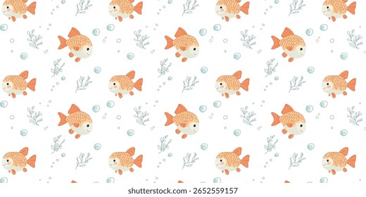  vector illustration seamless pattern with funny cartoon goldfish