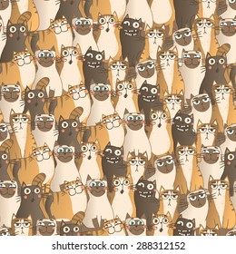 Vector Illustration. Seamless pattern with funny cats.
