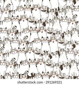 Vector Illustration. Seamless pattern with funny cats.