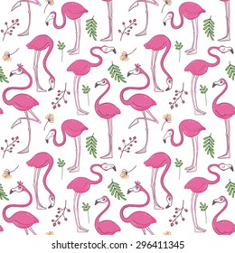 Vector illustration. Seamless pattern with funny flamingos.