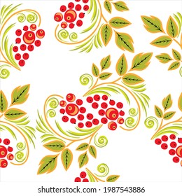 Vector illustration seamless pattern - garden flowers and plant leaves on white isolated background