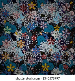 Vector illustration. Seamless pattern Gentle, spring on neutral, black and blue colors. Watercolor painting.