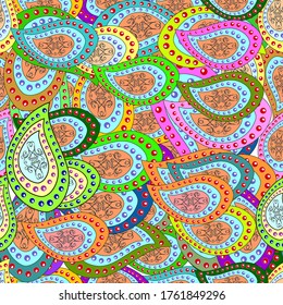 Vector illustration. Seamless pattern Gentle, spring on blue, green and orange colors. Watercolor painting.