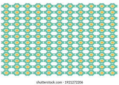 Vector illustration of seamless pattern geometric logo background template, with Islamic depiction style with bright green and orange color combination. 6000x4000 pixel perfect.
