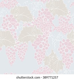 Vector illustration of seamless pattern with grape. Pale pastel linear graphic: green, pink, white,blue. Hand drawing. Good for textile printing.Perfect for wrapping paper, designer paper for notes