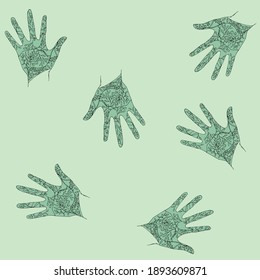 VECTOR ILLUSTRATION SEAMLESS PATTERN GREEN BOATS WITH BRANCHES AND LEAVES ON THEM