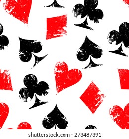 Vector illustration of seamless pattern of grunge poker signs.