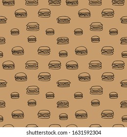 Vector illustration of a seamless pattern of hamburgers with lines on a brown background