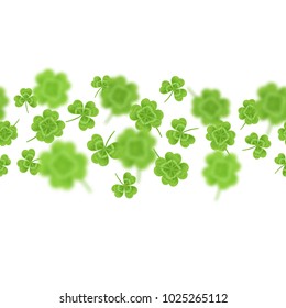 Vector illustration, seamless pattern with hand drawn clover leaves. Saint Patrick's day design element.