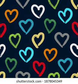 Vector illustration of seamless pattern with hand drawing hearts.