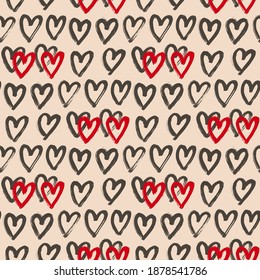 Vector illustration of seamless pattern with hand drawing hearts.