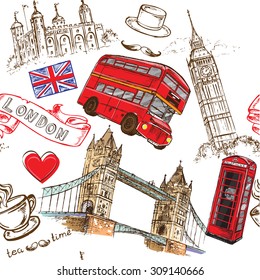 The vector illustration "seamless pattern hand drawing London" for design