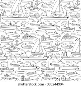 Vector illustration of seamless pattern with hand drawn water transportation elements