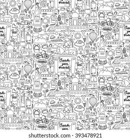 Vector Illustration Of Seamless Pattern With Hand Drawn Doodle Travel Elements