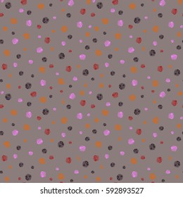 Vector illustration. Seamless pattern of hand drawn many little flowers in beige, red and pink colors.