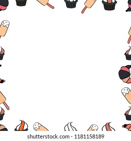 Vector illustration. Seamless pattern. Hand-drawn doodle frames.Illustration in white, gray and beige colors.