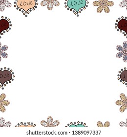 Vector illustration. Seamless pattern. Hand-drawn doodle frames.Illustration in beige, black and white colors.