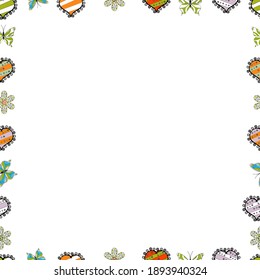 Vector illustration. Seamless pattern. Hand-drawn doodle frames.Illustration in neutral, white and black colors.