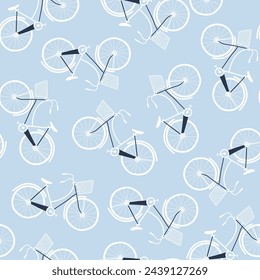 Vector illustration of a seamless pattern with a hand-drawn print design of a bicycle.