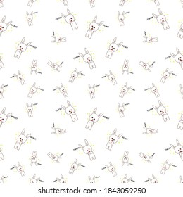 Vector illustration of seamless pattern, happy surprised, cute kawaii bunny